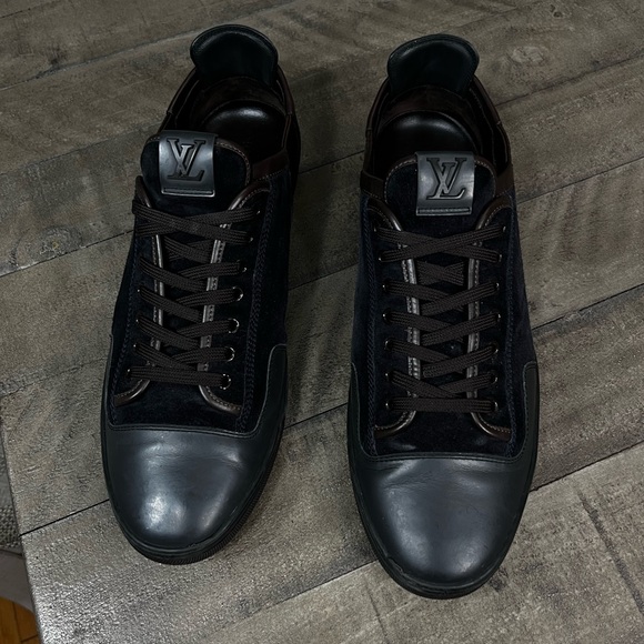 Louis Vuitton Slalom Suede Leather Navy Brown Shoes Sz 10.5 - Picture 2 of 6